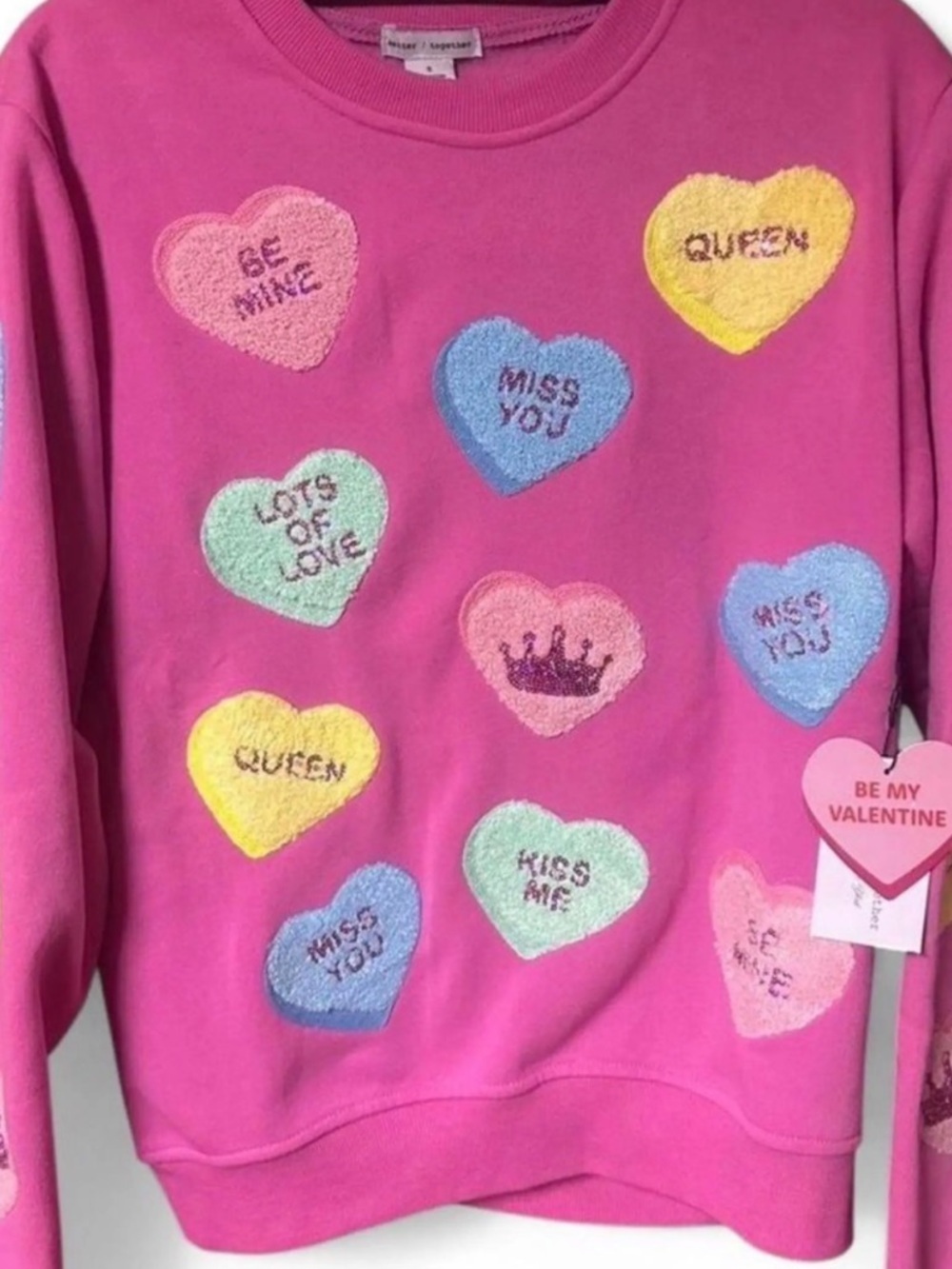 CONVERSATION HEART SHERPA PUFF CREWNECK!!! Cute!! L